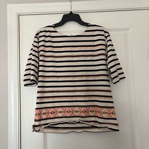 J. Crew Women’s Blue and Cream Striped Vibrant Patterns 3/4 Sleeve Blouse